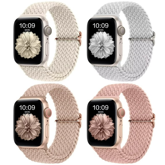 Comvin 4 Pack Braided Stretchy Solo Loop Compatible with Apple Watch Bands for Women 40mm 38mm 41mm 44mm 46mm 45mm 42mm 49mm, Adjustable Elastic Strap for iWatch Series 10 9 8 7 6 5 4 3 SE Ultra