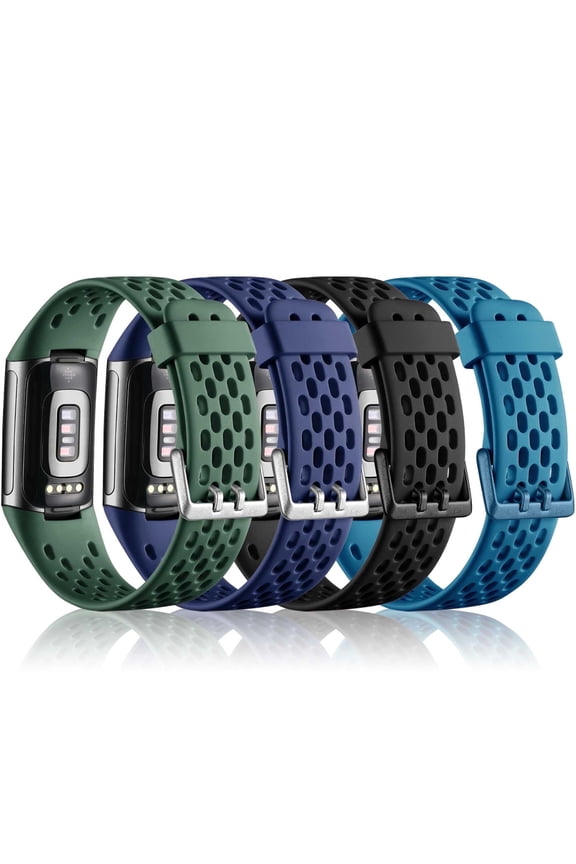 Compatible with Fitbit Charge 6 Bands/ Fitbit Charge 5 Bands for Women Men, Breathable Air Hole Sport Wristbands, 4 Pack