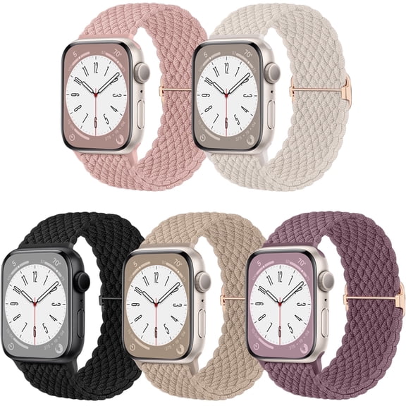 Comvin 5 Pack Braided Stretchy Bands for Apple Watch Bands 40mm 41mm 42mm 38mm 44mm 45mm 46mm 49mm for Women Men, Adjustable Nylon Elastic Straps for iWatch Ultra Series 11 10 9 8 7 6 5 4 3 SE 2 1