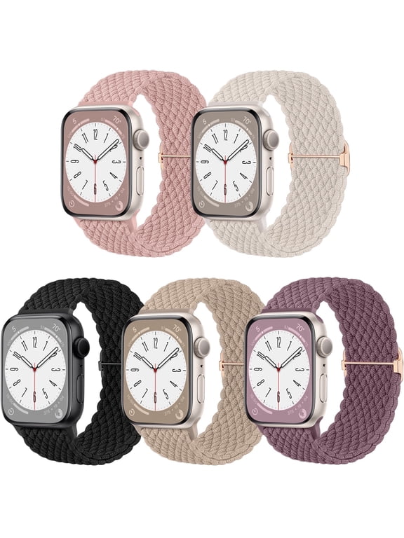 5 Pack Braided Stretchy Bands for Apple Watch Bands 40mm 41mm 42mm 38mm 44mm 45mm 46mm 49mm for Women Men, Adjustable Nylon Elastic Straps for iWatch Ultra Series 11 10 9 8 7 6 5 4 3 SE 2 1