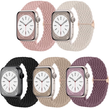 Comvin 5 Pack Braided Stretchy Bands for Apple Watch Band 38mm 40mm 41mm 42mm 44mm 45mm 46mm 49mm Women Men, Adjustable Nylon Solo Loop Elastic Straps for iWatch Series 10 9 8 7 6 SE 5 4 3 2 1 Ultra