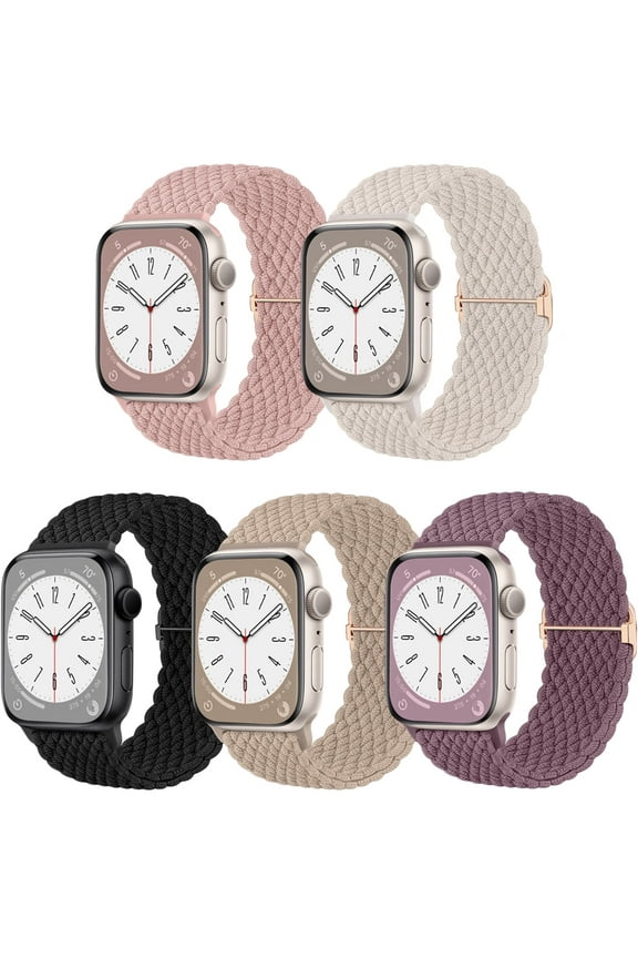 5 Pack Braided Stretchy Bands for Apple Watch Band 38mm 40mm 41mm 42mm 44mm 45mm 46mm 49mm Women Men, Adjustable Nylon Solo Loop Elastic Straps for iWatch Series 10 9 8 7 6 SE 5 4 3 2 1 Ultra