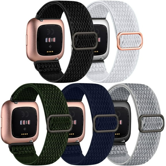 Comvin 5 Pack Elastic Bands Compatible with Fitbit Versa 2 Bands for Women/Fitbit Versa/Versa Lite/Versa SE Watch Bands, Adjustable Stretchy Solo Loop Nylon Sport Band for Fitbit Versa SmartWatch