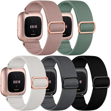 Comvin 5 Pack Elastic Bands Compatible with Fitbit Versa 2/Versa/Versa Lite/Versa SE Watch Bands for Women Men, Adjustable Stretchy Nylon Solo Loop Sport Strap