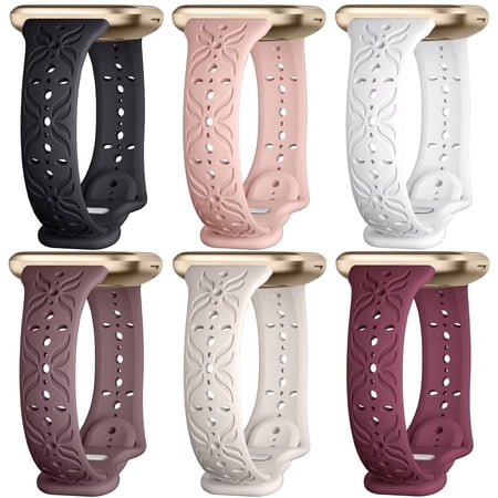 Comvin 6 Pack Bands for Fitbit Versa 4/Versa 3/Sense 2/Sense Band,Stylish Hollow-out Breathable Bracelet Strap for Women Men