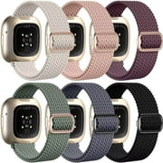 Comvin 6 Pack Braided Elastic Band Compatible with Fitbit Versa 4/Fitbit Versa 3/Fitbit Sense/Fitbit Sense 2 Bands Women Men, Adjustable Stretchy Solo Loop Nylon Sport Straps Wristband