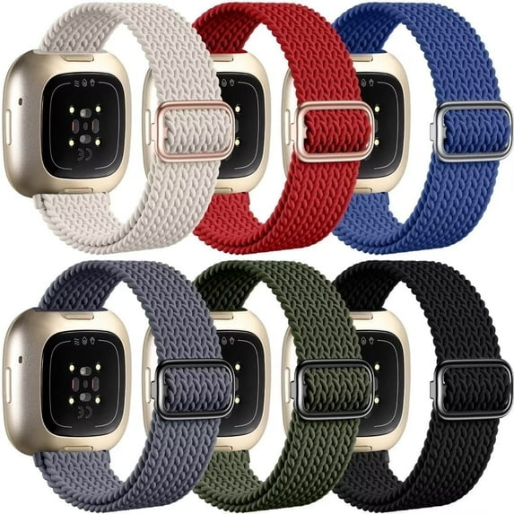 Comvin 6 Pack Braided Elastic Band Compatible with Fitbit Versa 4/Fitbit Versa 3/Fitbit Sense/Fitbit Sense 2 Bands Women Men, Adjustable Stretchy Solo Loop Nylon Sport Straps Wristband