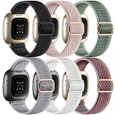 Comvin Compatible with Fitbit Versa 3/Versa 4/Sense/Sense 2 Watch Bands for Women Men, 6 Pack Nylon Elastic Strechy Solo Loop Wristbands