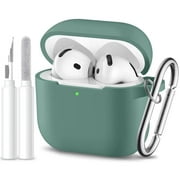 Comvin for Airpods 4 Case Cover with Cleaner Kit, Soft Silicone Full Protective Case for AirPods 4 with Keychain Compatible with Apple Airpods 4 Case for Women Men, PineGreen