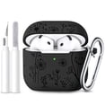 thumbnail image 1 of Comvin for AirPods 5 Case (2026) & AirPods 4 Case Cover (2024) with Cleaner Kit, Flower Engraved Silicone Case with Keychain for Apple AirPods 5/4 Case Women Men, Black, 1 of 9