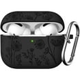thumbnail image 1 of Comvin for AirPods Pro 2 Case, Flower Engraved Silicone Protective Case for Apple AirPod Pro 2nd/1st Generation Case with Keychain for Women Men, Black, 1 of 8