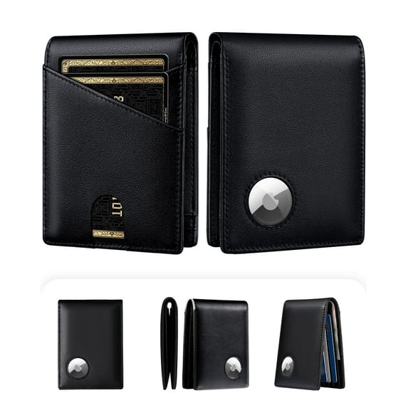 Comvin Slim Wallets for Men, Leather Money Clip Mens Wallet with RFID Blocking Front Pocket Bifold Wallet Compatible with Apple AirTag, Fathers Day Gifts for Dad Men Husband