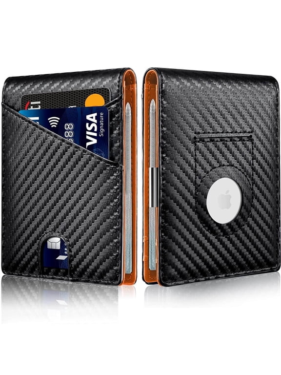 Slim Wallet for Men Minimalist Mens Wallet Leather, AirTag Wallet with Money Clip/ RFID Blocking Credit Card Holder Fathers Day Gifts for Men Dad Husband