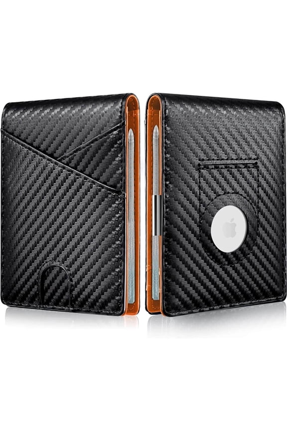 Slim Wallet for Men, Minimalist Mens Wallet Leather, AirTag Wallet with Money Clip/ RFID Blocking Credit Card Holder Valentines Day Gifts for Him
