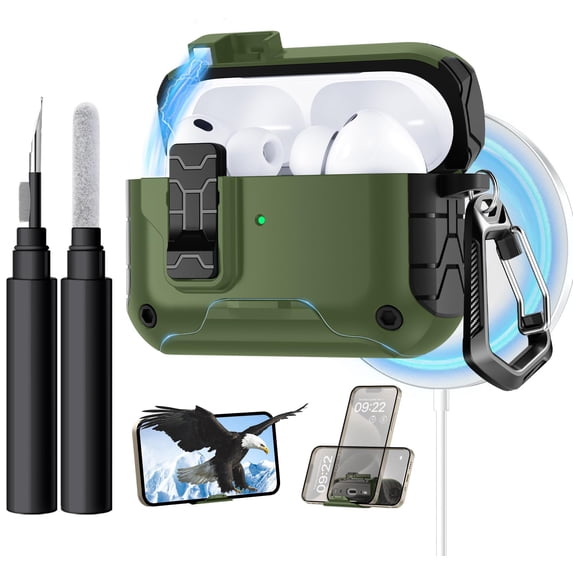 Comvin for Apple AirPods Pro 3 Case Cover, Magnetic Automatic Secure Lock with Phone Stand & Cleaning Kit, Full Shockproof Case for Airpods Pro 3rd Generation 2025 Compatible with Magsafe