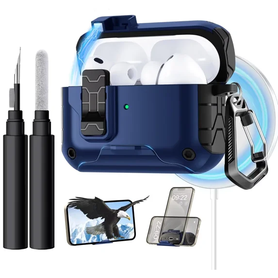 Comvin for Apple AirPods Pro 3 Case Cover, Magnetic Automatic Secure Lock with Phone Stand & Cleaning Kit, Full Shockproof Case for Airpods Pro 3rd Generation 2025 Compatible with Magsafe