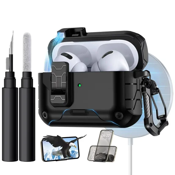 Comvin for Apple AirPods Pro 3 Case Cover, Magnetic Automatic Secure Lock with Phone Stand & Cleaning Kit, Full Shockproof Case for Airpods Pro 3rd Generation 2025 Compatible with Magsafe