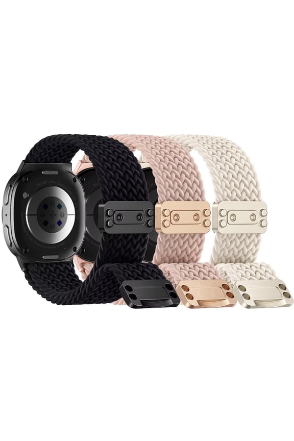 3 Pack Braided Stretchy Bands Compatible with Samsung Galaxy Watch 8 Bands 40mm 44mm/Galaxy Watch 8 Classic 46mm (2025), Soft Nylon Sport Straps for Samsung Watch 8 Bands Women Men