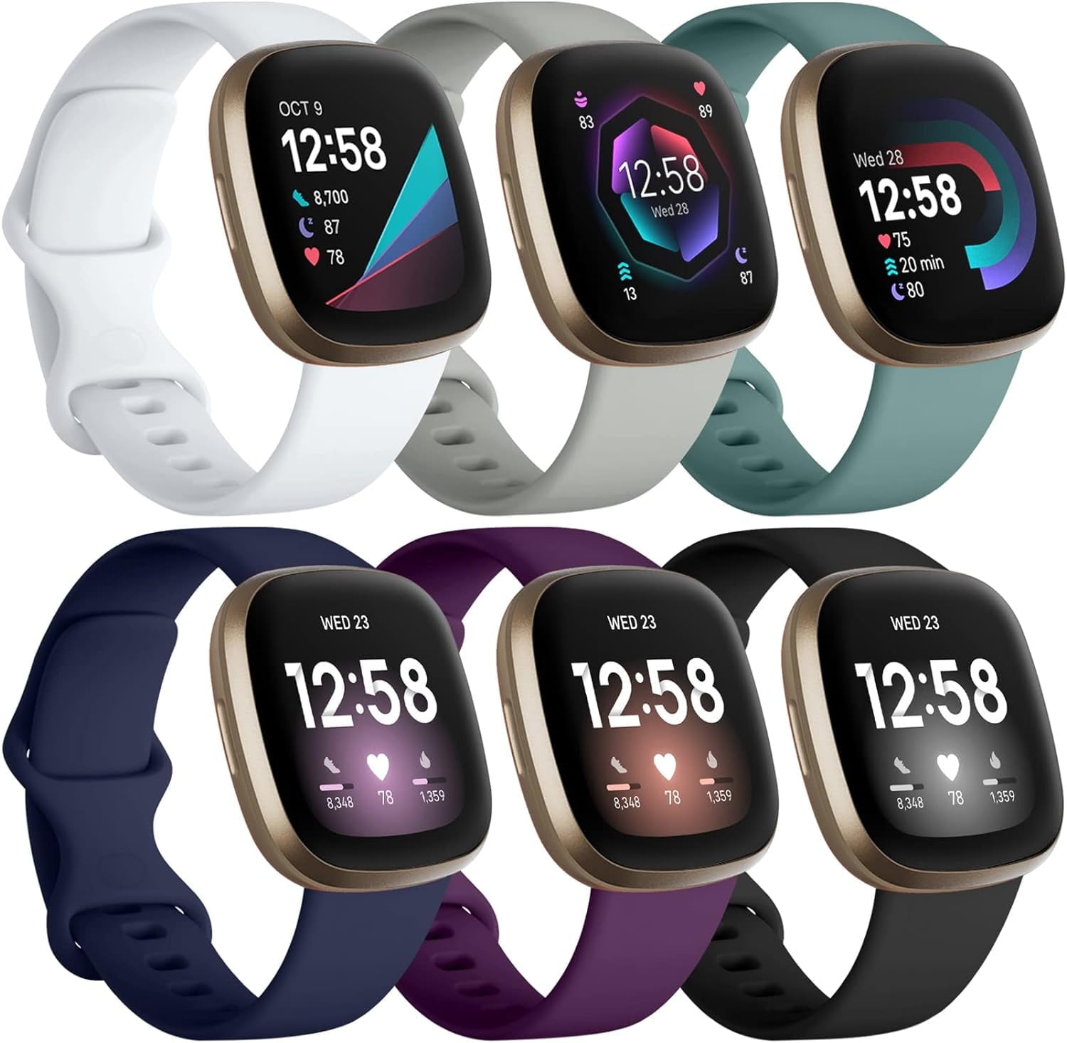 Fitbit Sense Smartwatch Band, Black/Lunar White, Adjustable