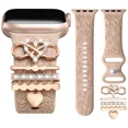 thumbnail image 1 of Comvin Flower Engraved Band Compatible with Apple Watch Bands for Women 40mm 38mm 41mm 42mm, Soft Silicone Band with Decorative Charms for iWatch Series 11 10 9 8 7 6 5 4 3 2 1 SE (With Band), 1 of 9