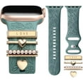 thumbnail image 1 of Comvin Flower Engraved Band Compatible with Apple Watch Bands for Women 40mm 38mm 41mm, Soft Silicone Band with Decorative Apple Watch Charms for iWatch Series 9 8 7 6 5 4 3 2 1 SE (With Band), 1 of 9