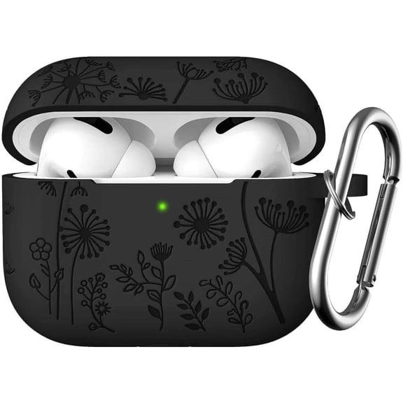 Comvin for AirPods Pro 2 Case, Flower Engraved Silicone Protective Case for Apple AirPod Pro 2nd/1st Generation Case with Keychain for Women Men, Black