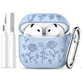 thumbnail image 1 of Comvin For Airpods 4 & 5 Case Cover for Women with Cleaner Kit, Cute Silicone Engraved Rose Case, Blue, 1 of 8