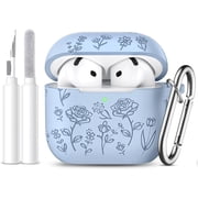 Comvin For Airpods 4 & 5 Case Cover for Women with Cleaner Kit, Cute Silicone Engraved Rose Case, Blue