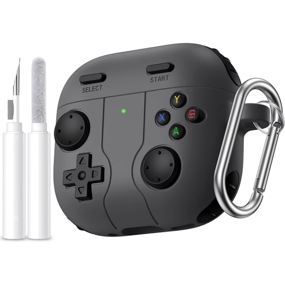 Comvin Compatible with Apple Airpods 4 Case Cover with Cleaner Kit & Keychain, Cool Funny Silicone Protective Case for Airpods 4th Generation 2024 for Men Boy Gifts, Black