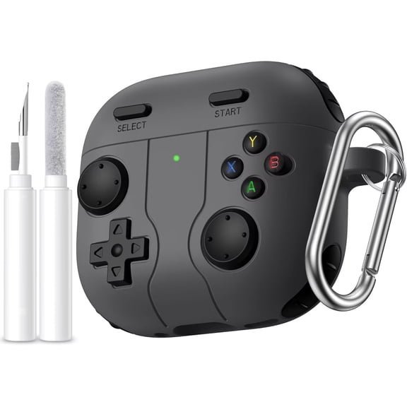 Comvin Compatible with Apple Airpods 4 Case Cover with Cleaner Kit & Keychain, Cool Funny Silicone Protective Case for Airpods 4th Generation 2024 for Men Boy Gifts, Black