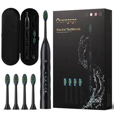 Comvin IPX7 Rechargable Sonic Electric Toothbrush for Adults, with Travel Case 4 Brush Heads, Black