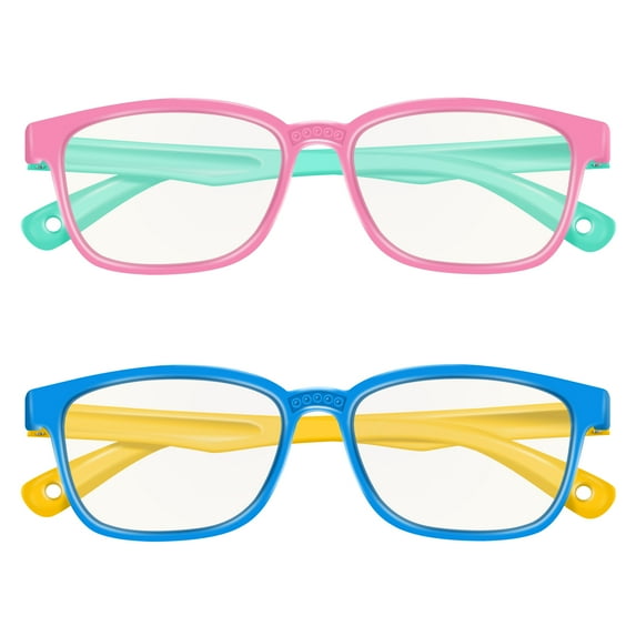 Comvin Kids Blue Light Blocking Glasses 2 Pack, Anti Eyestrain & UV Protection, Computer Screen Gaming TV Phone Glasses Anti Glare for Teen Boys Girls Age 3-12
