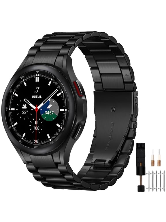 Compatible With Samsung Galaxy Watch 7/6/5/4 Bands 40mm 44mm/Watch 6 Classic 47mm 43mm/Watch 5 Pro Bands 45mm for Women Men, Stainless Steel Metal Charm Straps