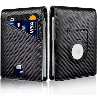Comvin Slim Wallets for Men, Leather Money Clip Mens Wallet with RFID Blocking Front Pocket Bifold Wallet Compatible with Apple AirTag, Fathers Day Gifts for Dad Men Husband