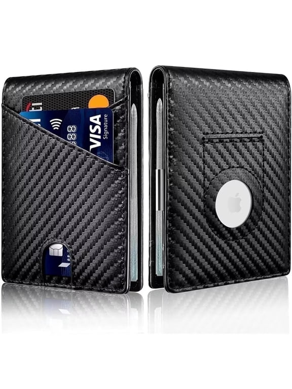 Slim Wallet for Men Minimalist Mens Wallet Leather, AirTag Wallet with Money Clip/ RFID Blocking Credit Card Holder Fathers Day Gifts for Men Dad Husband