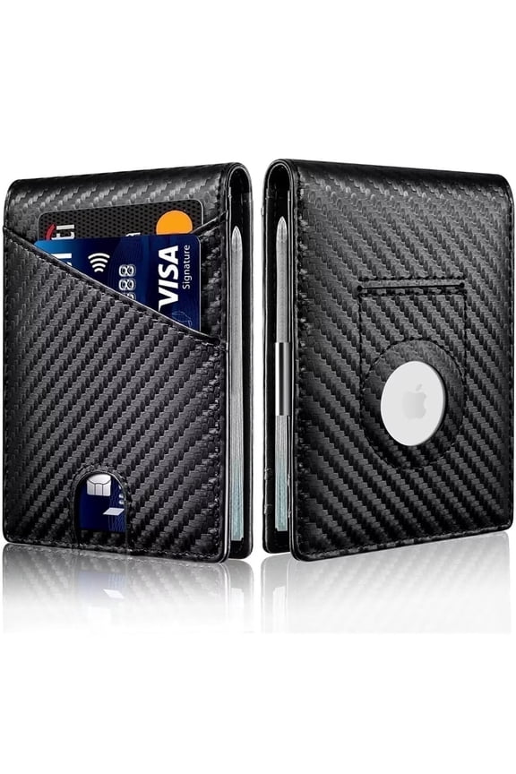 Slim Wallet for Men Minimalist Mens Wallet Leather, AirTag Wallet with Money Clip/ RFID Blocking Credit Card Holder Gifts for Men