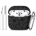 thumbnail image 1 of Comvin For Airpods 4 Case Cover for Women with Cleaner Kit, Cute Silicone Engraved Rose Case, Black, 1 of 9