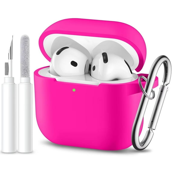 Comvin Compatible with Apple Airpods 4 Case Cover with Cleaner Kit, Soft Full Protective Silicone Case for AirPods 4 with Keychain for Women, RosePink