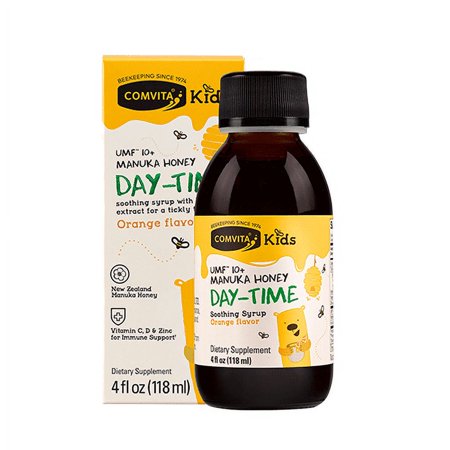 Comvita Kids UMF 10+ Manuka Honey Day Time Soothing Syrup Orange Flavor, 4 Oz, 6 Pack