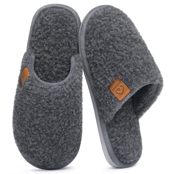 Comwarm Fuzzy Slippers for Women, Cozy Warm Winter Memory Foam Slip On House Shoes for Indoor and Outdoor, Dark Grey