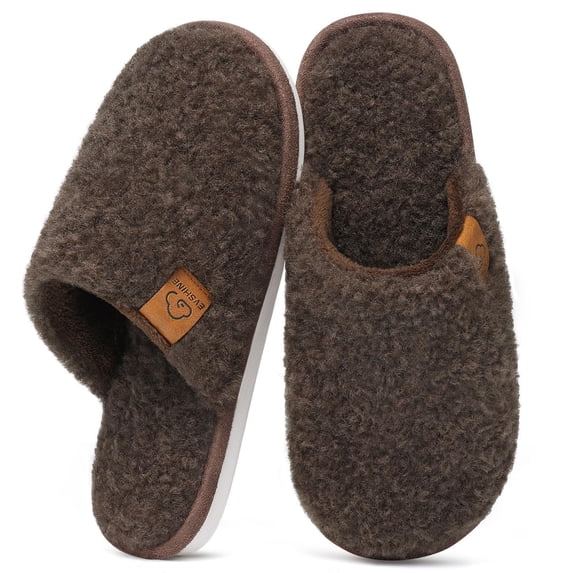 Comwarm Fuzzy Slippers for Women, Cozy Warm Winter Memory Foam Slip On House Shoes for Indoor and Outdoor, Mocha