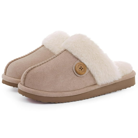 Comwarm Fuzzy Slippers for Women Memory Foam Winter Warm House Shoes Indoor Outdoor, Apricot, Size 6-6.5