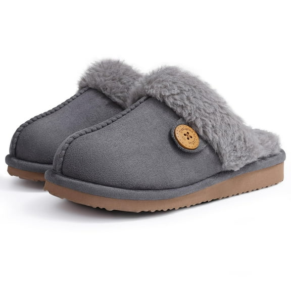 Comwarm Fuzzy Slippers for Women Memory Foam Winter Warm House Shoes Indoor Outdoor, Grey, Size 8-8.5