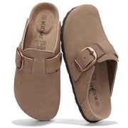 Genuine Suede Clogs for Women, Memory Foam Cork Footbed Potato Slip on Leather Shoes, Mocha