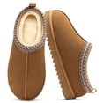 thumbnail image 1 of Comwarm Genuine Suede House Fuzzy Slippers for Women Men, Warm Memory Foam Shoes Indoor Outdoor, Chestnut, 1 of 7