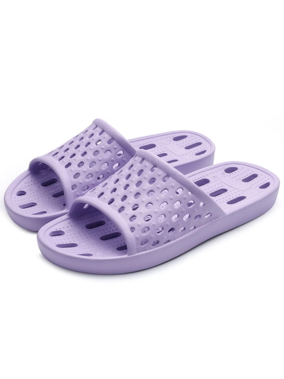Shower Shoes for Women Men, Quick Drying Non-Slip Bath Slide Shower Sandals with Drain Holes, Purple