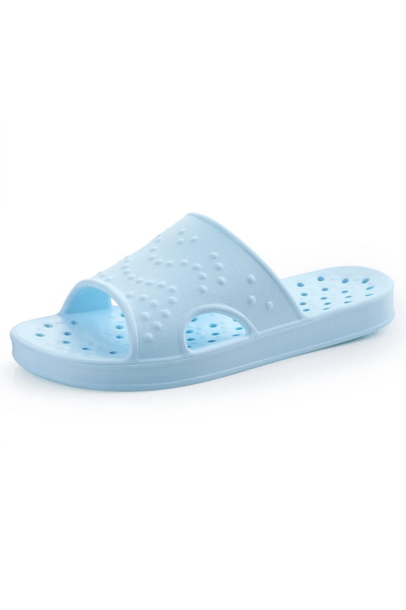 Shower Shoes for Women Men, Quick Drying Lightweight Non Slip Pool Slides Slippers with Drain Holes, Light Blue