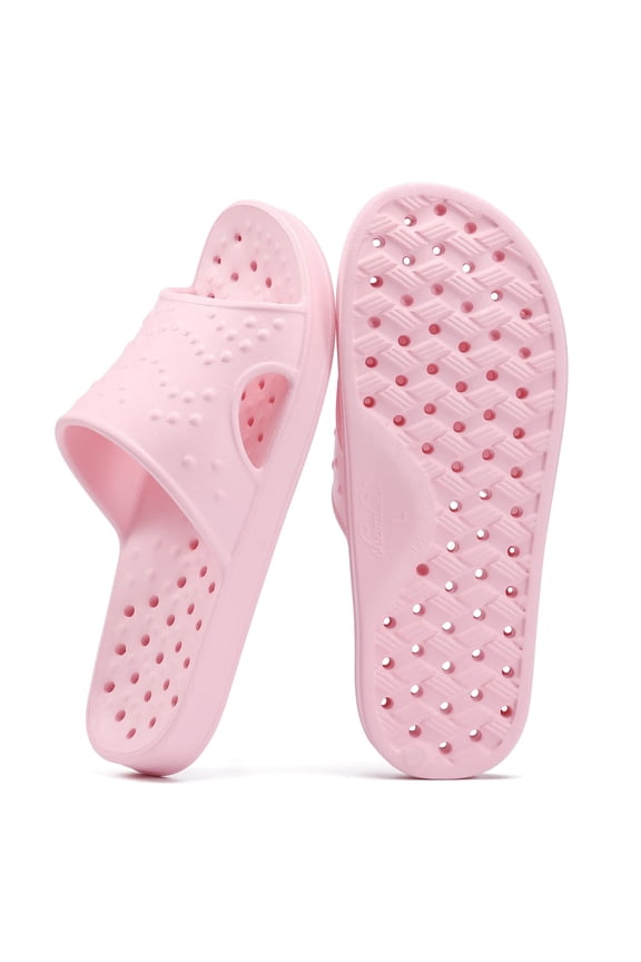 Shower Shoes for Women Men, Quick Drying Lightweight Non Slip Pool Slides Slippers with Drain Holes, Pink