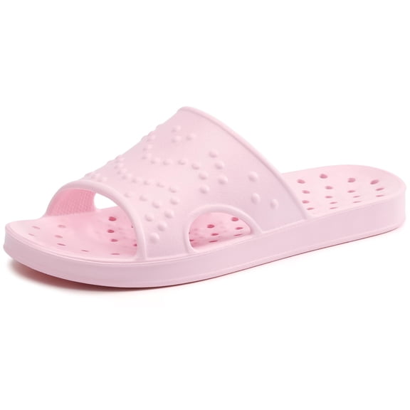Comwarm Shower Shoes for Women Men, Quick Drying Lightweight Non Slip Pool Slides Slippers with Drain Holes, Pink