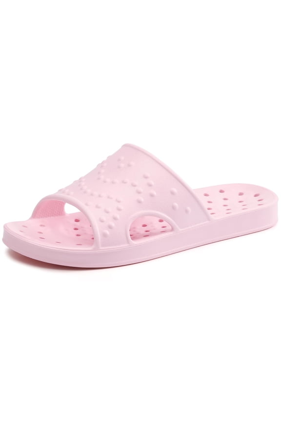 Shower Shoes for Women Men, Quick Drying Lightweight Non Slip Pool Slides Slippers with Drain Holes, Pink